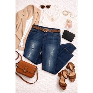 Denim 24/7 Womens Skinny Jeans 24W Dark Indigo Distressed Sequin Glam Rock